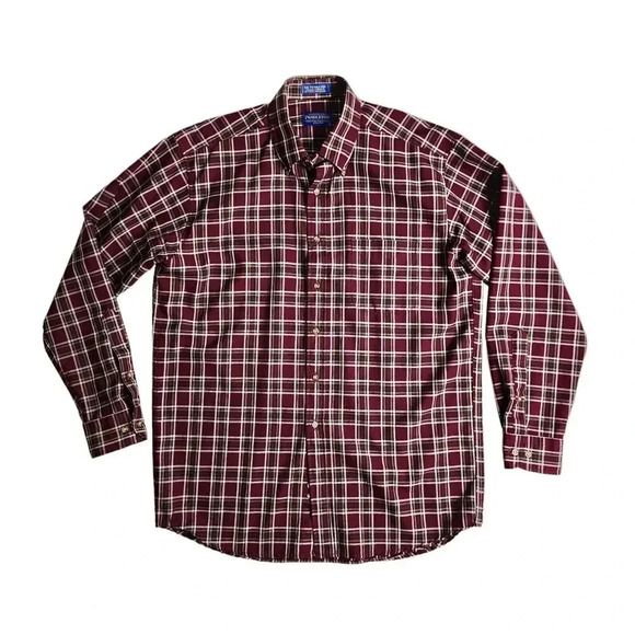 Sir Pendleton Button Shirt 100% Virgin Wool Maroon Plaid Size Large - Picture 1 of 5
